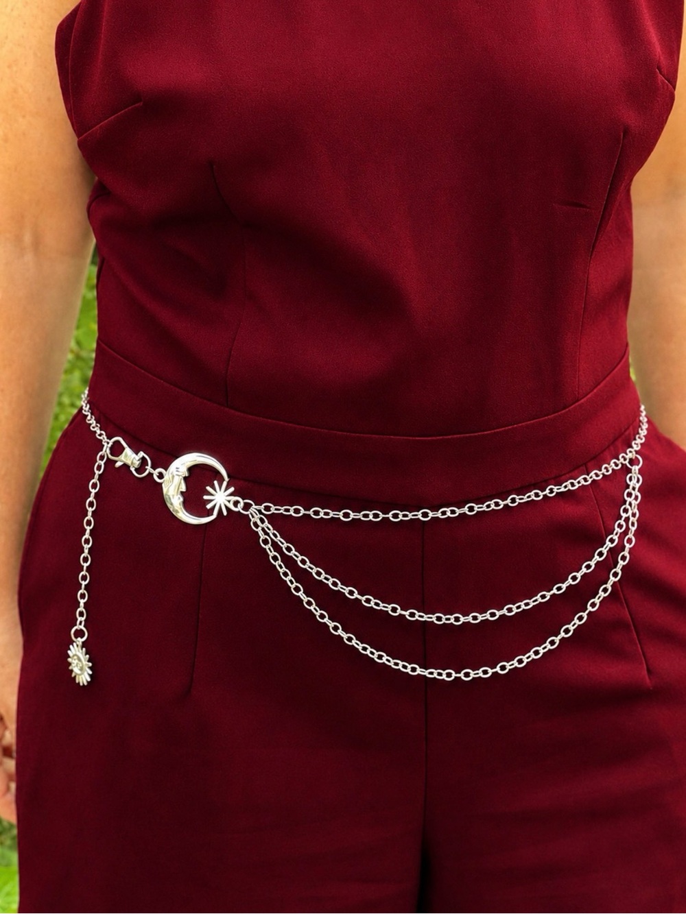 Silver Moon & Star Draped Chain Waist Belt - Women's Accessories